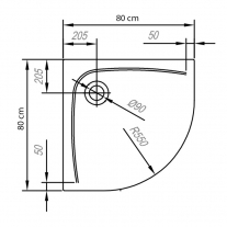 Cadita de dus semirotunda pentru inzidire, Kolpasan, Evelin R 80, R=55 cm, acril